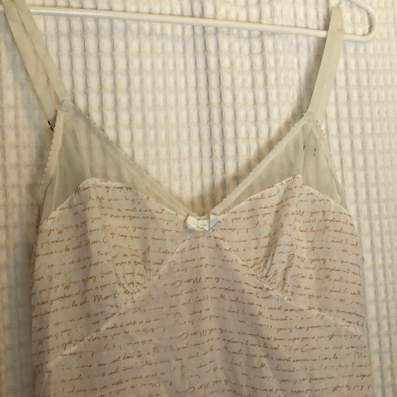 Anthropologie Eloise Printed Nightgown Chemise w/ Mesh Trim & French Lettering S - Picture 1 of 10